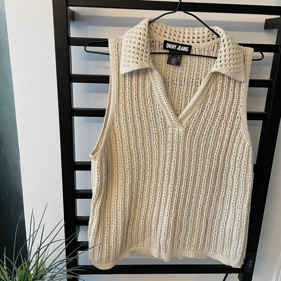 Dkny Tops - DKNY Jeans Textured Knit Collared Sleeveless Top – Oatmeal (Large)